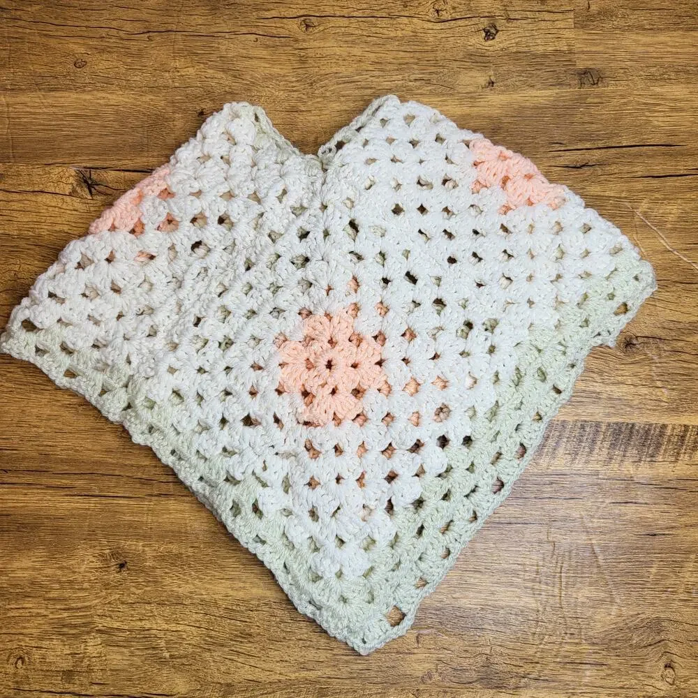 Crochet poncho Cream Pink Boho sz 3T